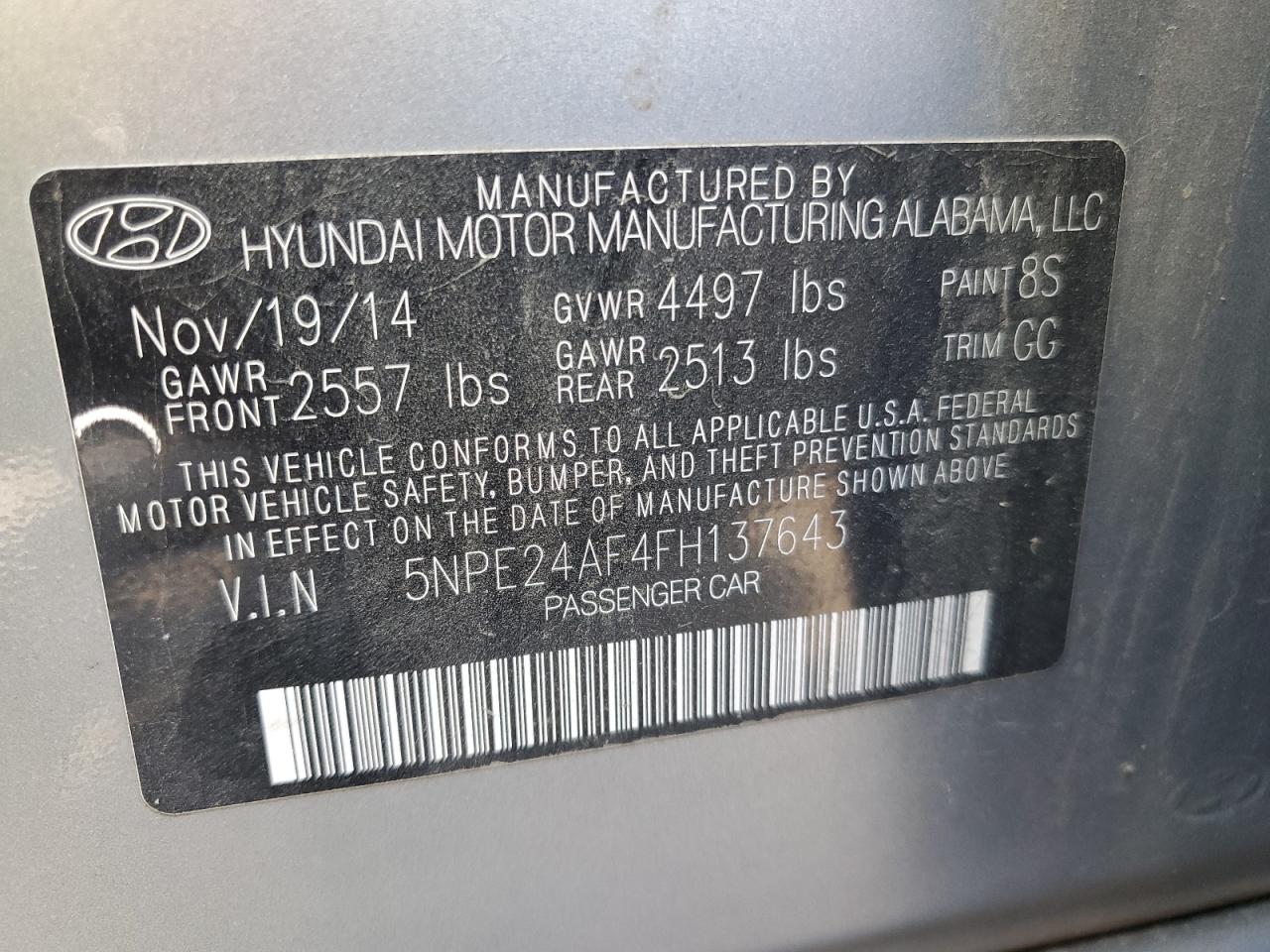 2015 Hyundai Sonata Se VIN: 5NPE24AF4FH137643 Lot: 62814724