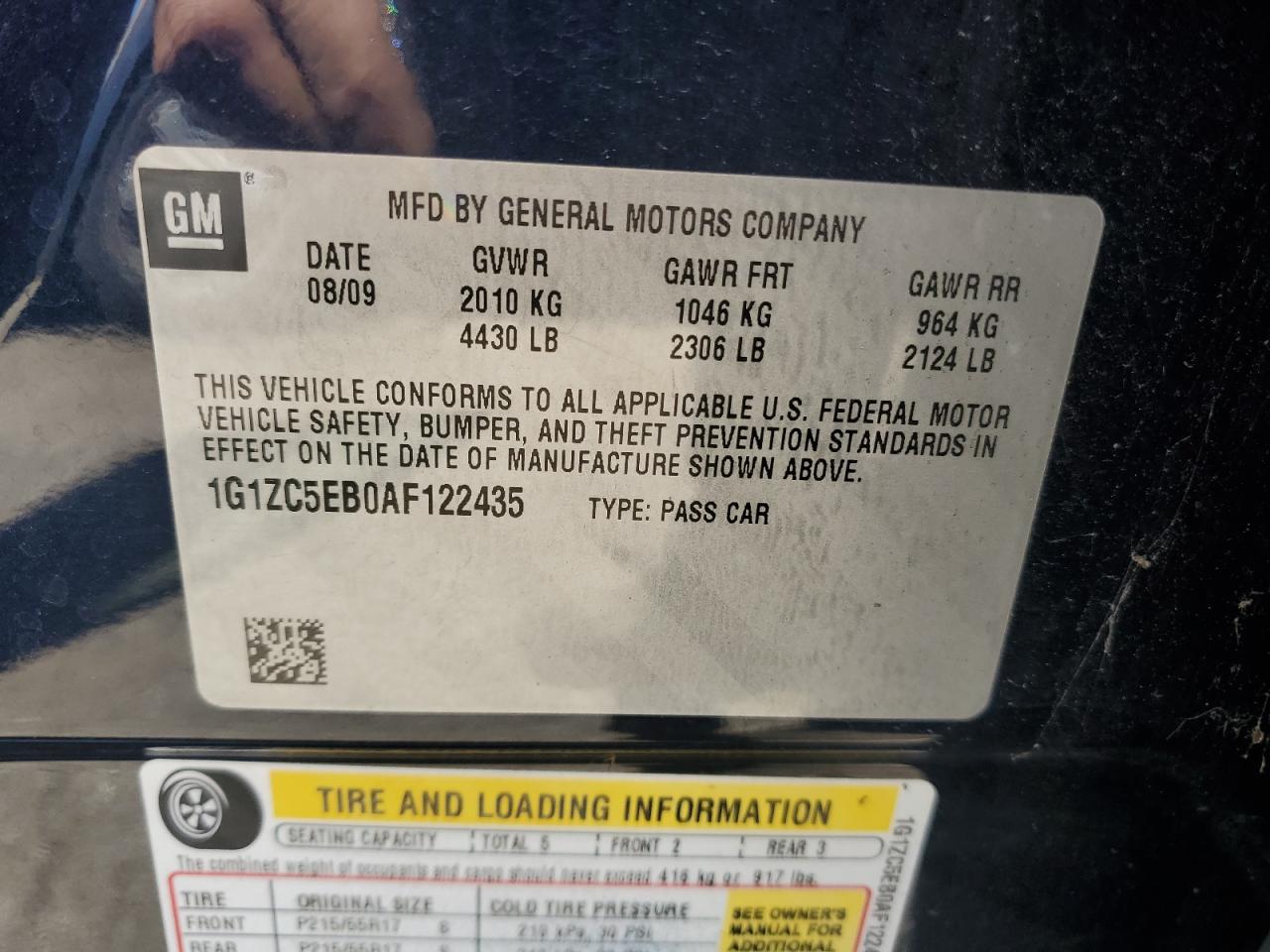 2010 Chevrolet Malibu 1Lt VIN: 1G1ZC5EB0AF122435 Lot: 61121204