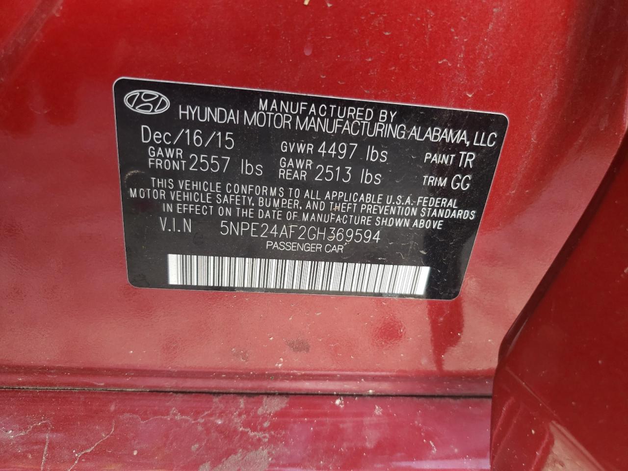 5NPE24AF2GH369594 2016 Hyundai Sonata Se