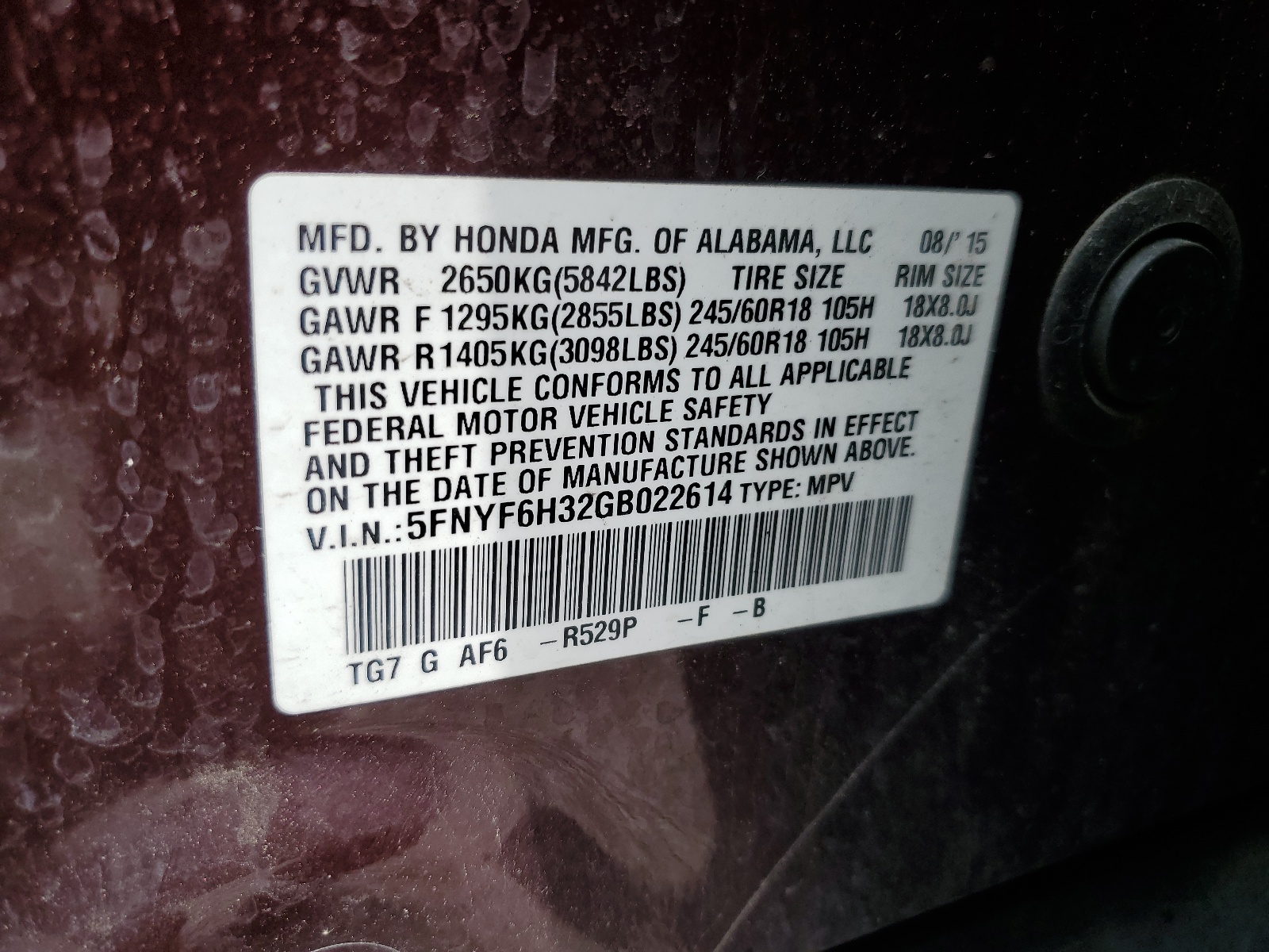 5FNYF6H32GB022614 2016 Honda Pilot Ex