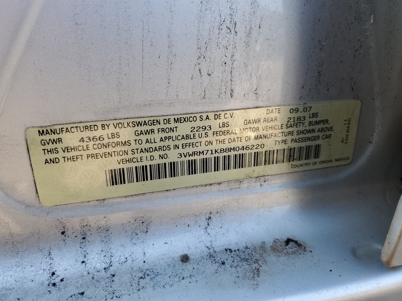 3VWRM71K88M046220 2008 Volkswagen Jetta Se