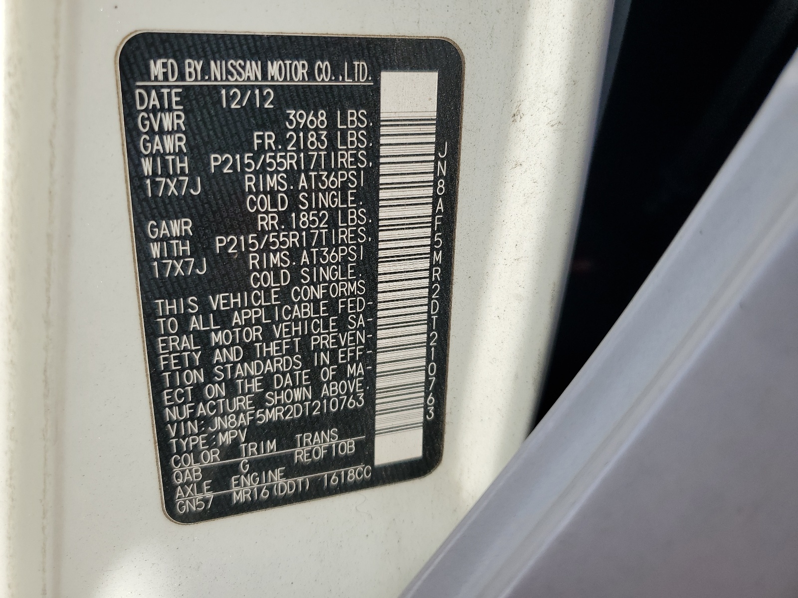 JN8AF5MR2DT210763 2013 Nissan Juke S