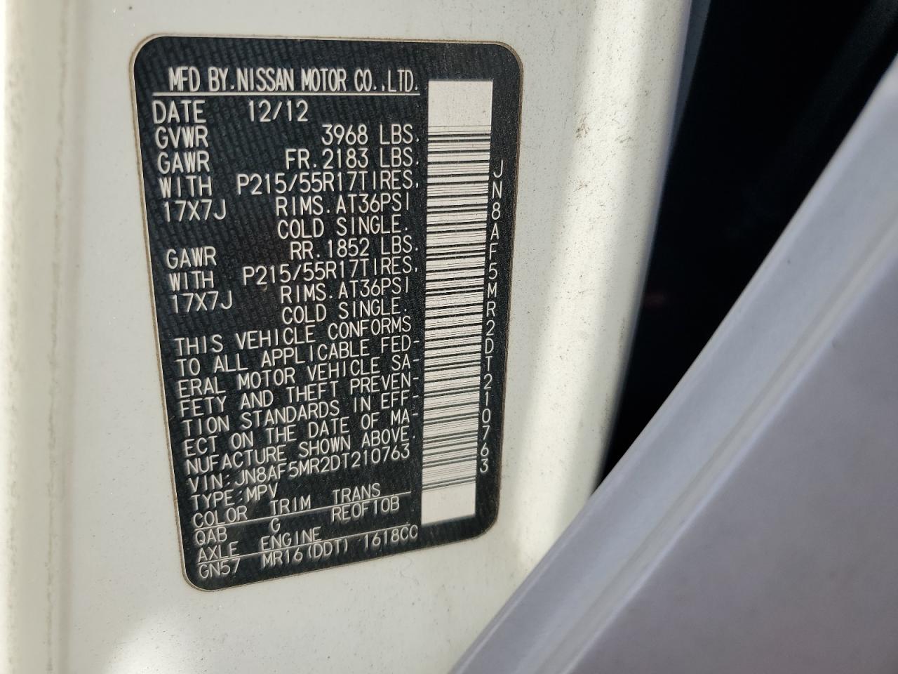 2013 Nissan Juke S VIN: JN8AF5MR2DT210763 Lot: 63308164