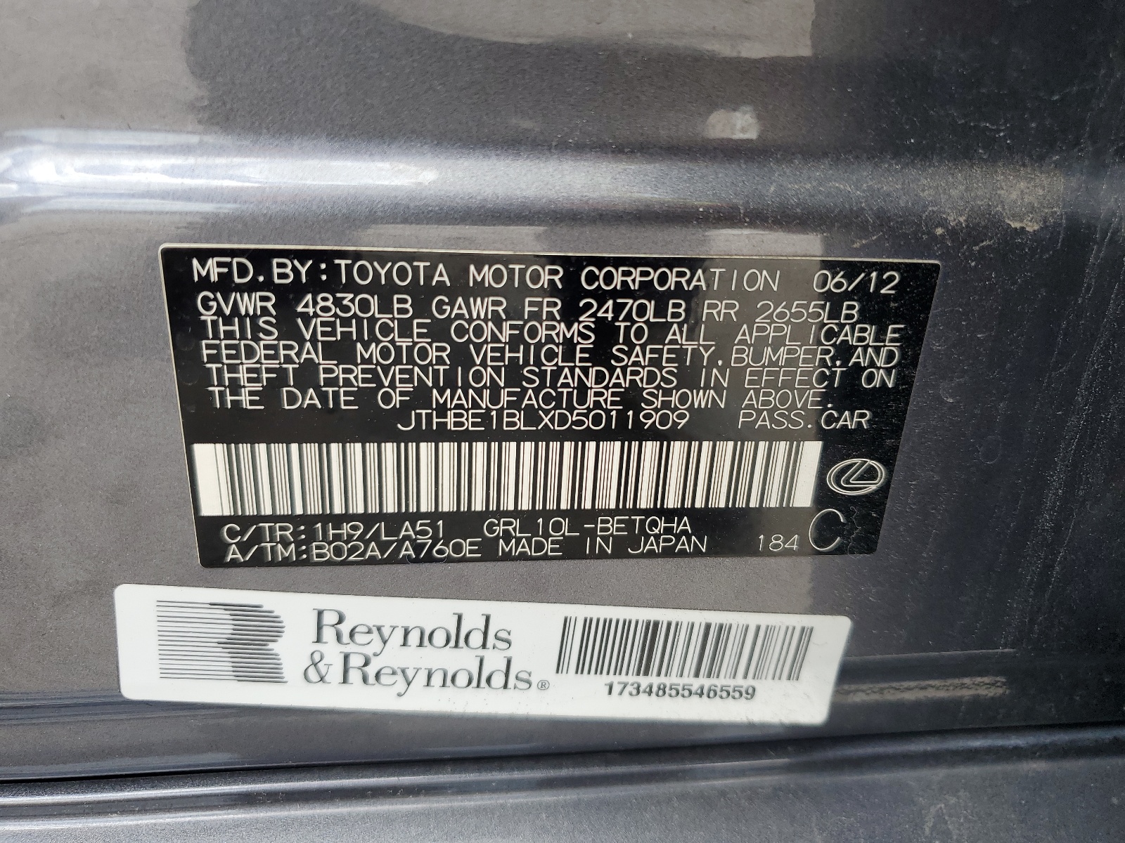 JTHBE1BLXD5011909 2013 Lexus Gs 350