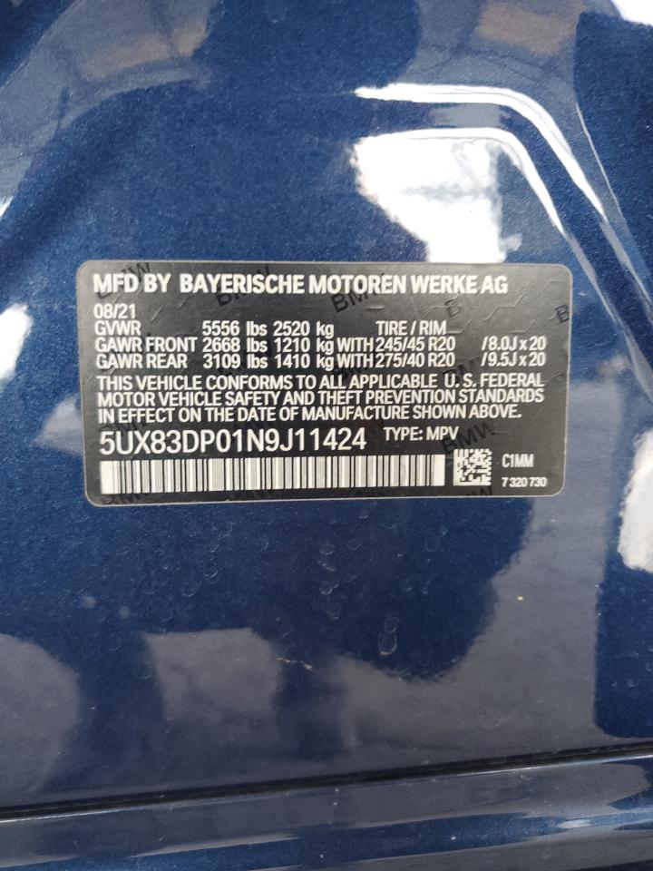 2022 BMW X3 M40I VIN: 5UX83DP01N9J11424 Lot: 64242334