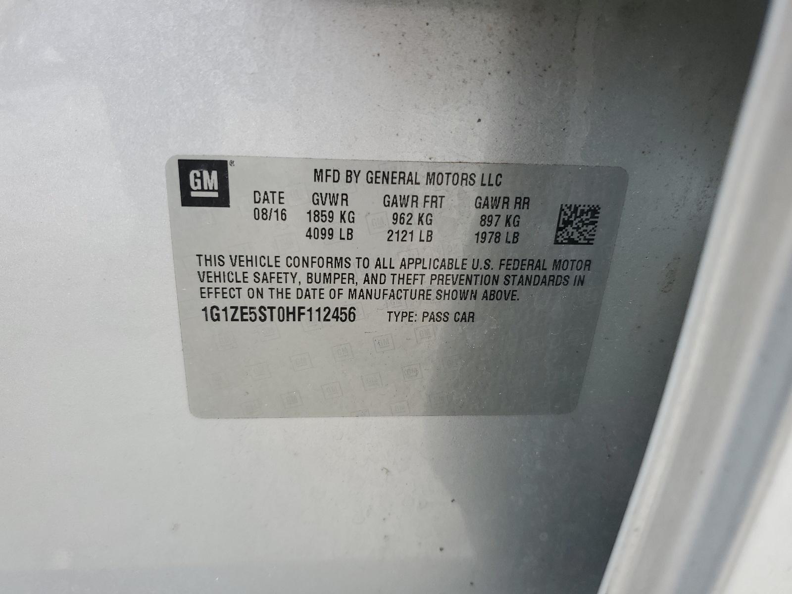 2017 Chevrolet Malibu Lt vin: 1G1ZE5ST0HF112456