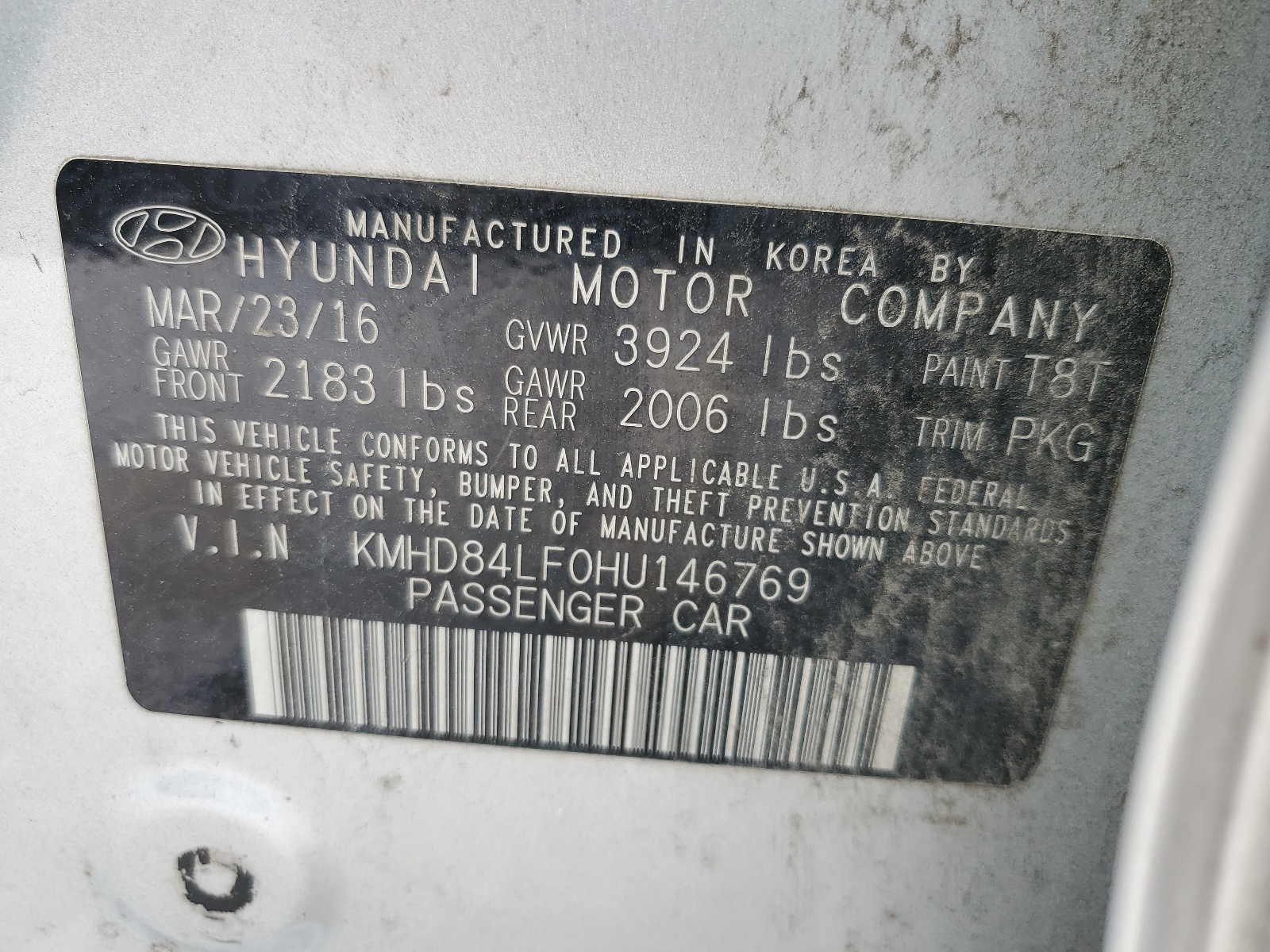 KMHD84LF0HU146769 2017 Hyundai Elantra Se