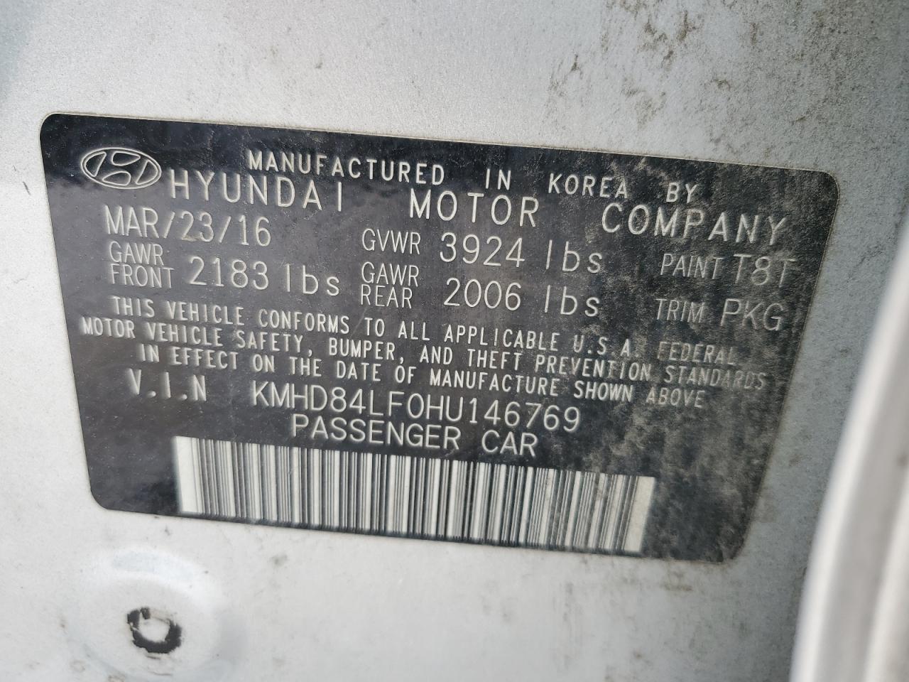 2017 Hyundai Elantra Se VIN: KMHD84LF0HU146769 Lot: 62135304