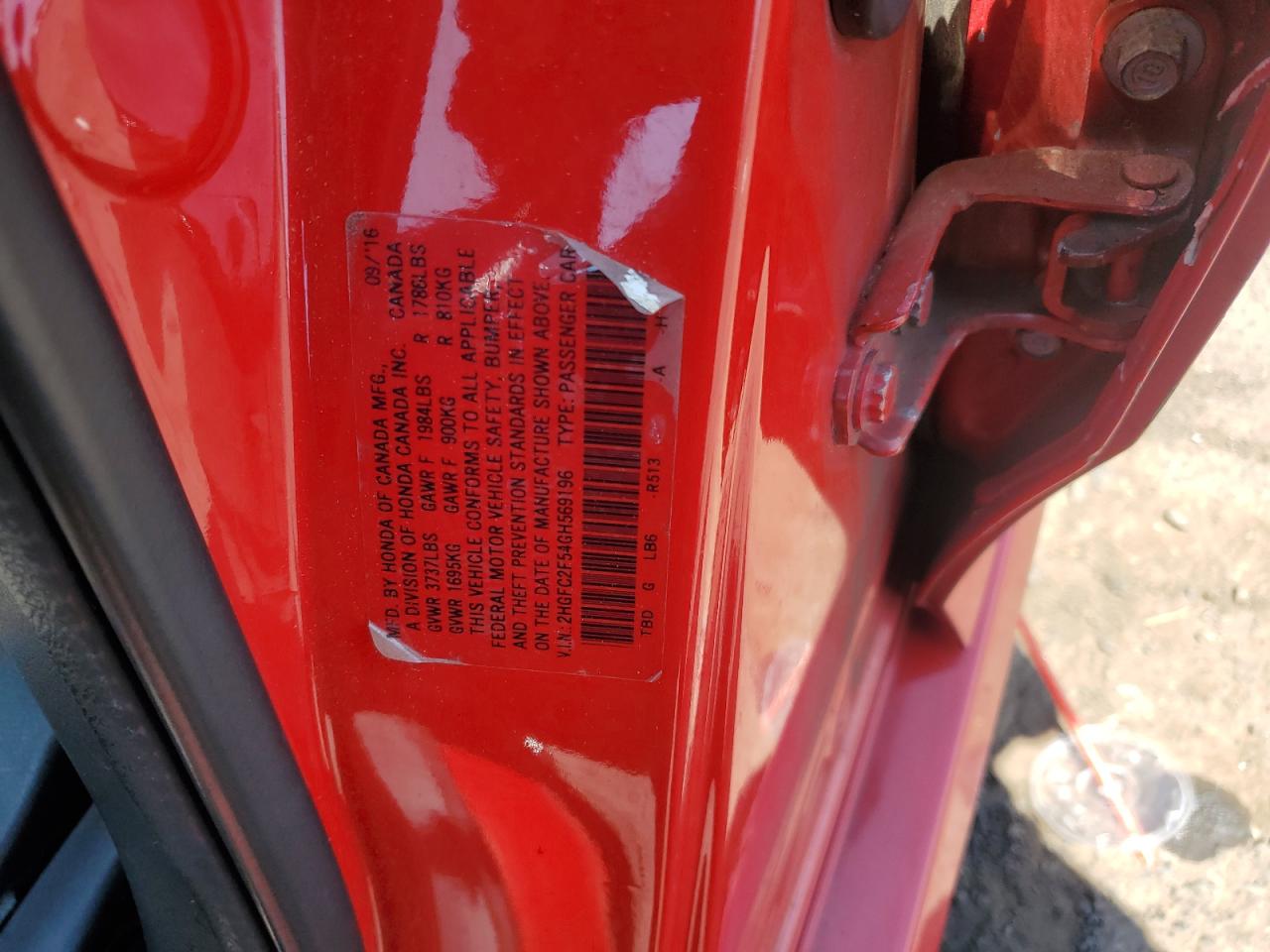 2HGFC2F54GH569196 2016 Honda Civic Lx