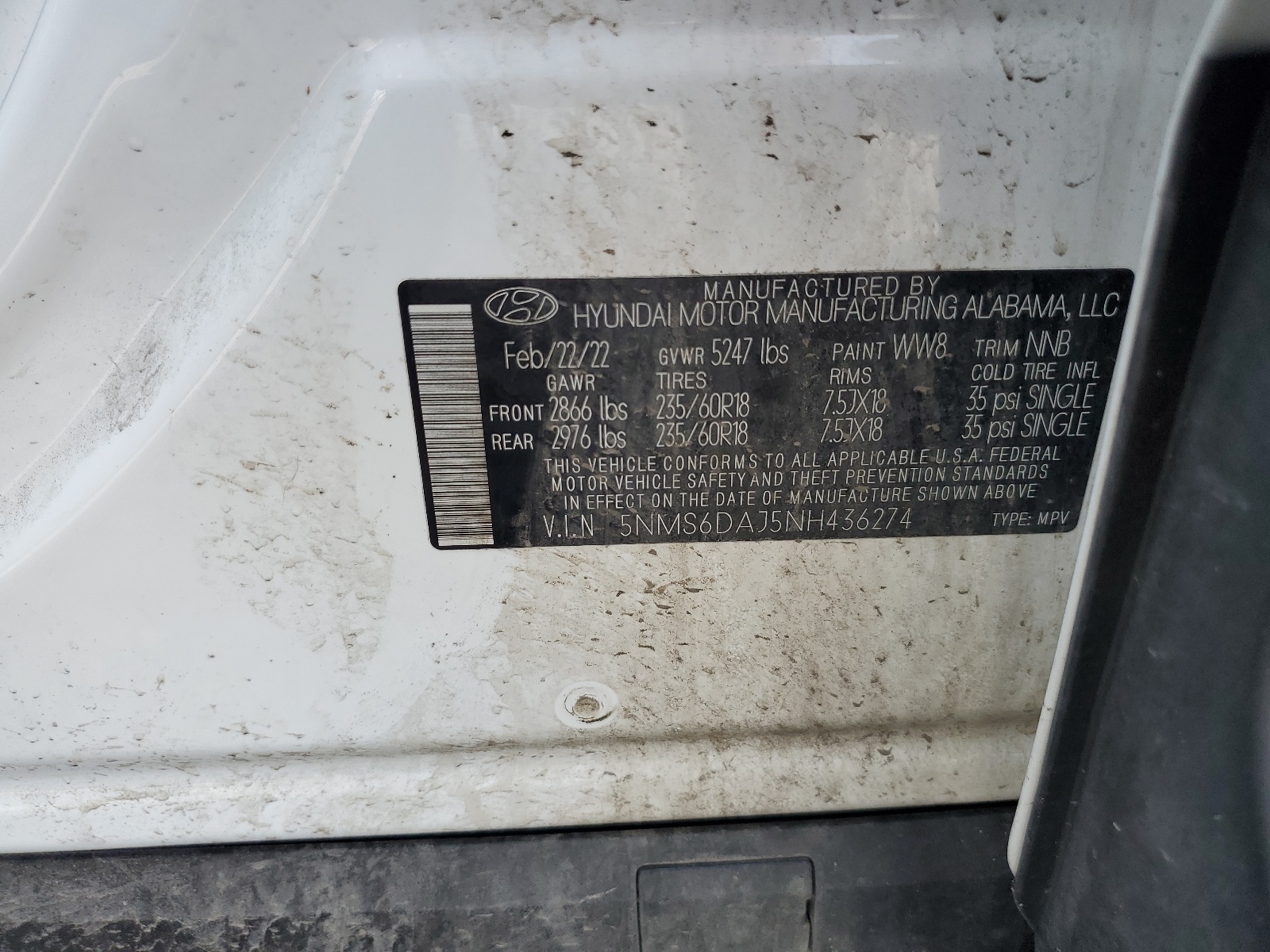 5NMS6DAJ5NH436274 2022 Hyundai Santa Fe Sel