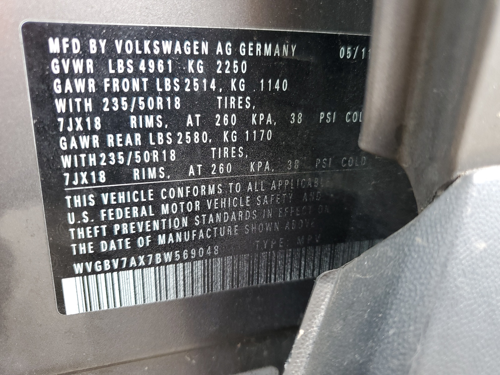 WVGBV7AX7BW569048 2011 Volkswagen Tiguan S