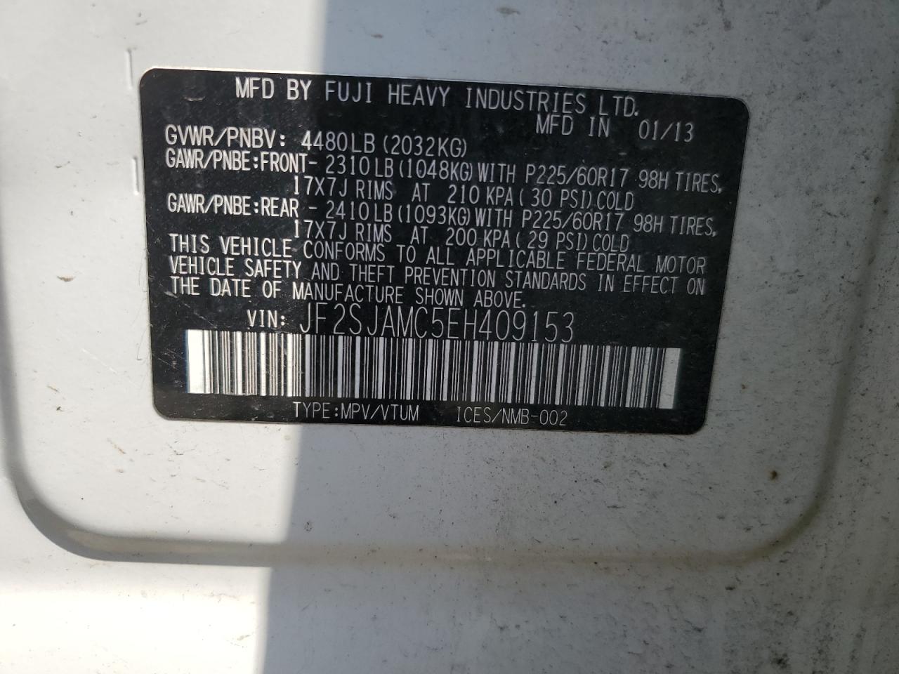 2014 Subaru Forester 2.5I Touring VIN: JF2SJAMC5EH409153 Lot: 63500154