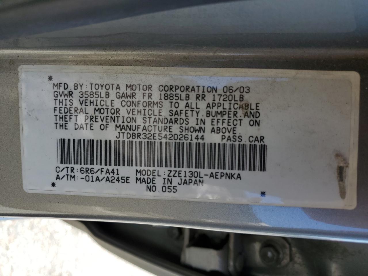 2004 Toyota Corolla Ce VIN: JTDBR32E542026144 Lot: 63555144