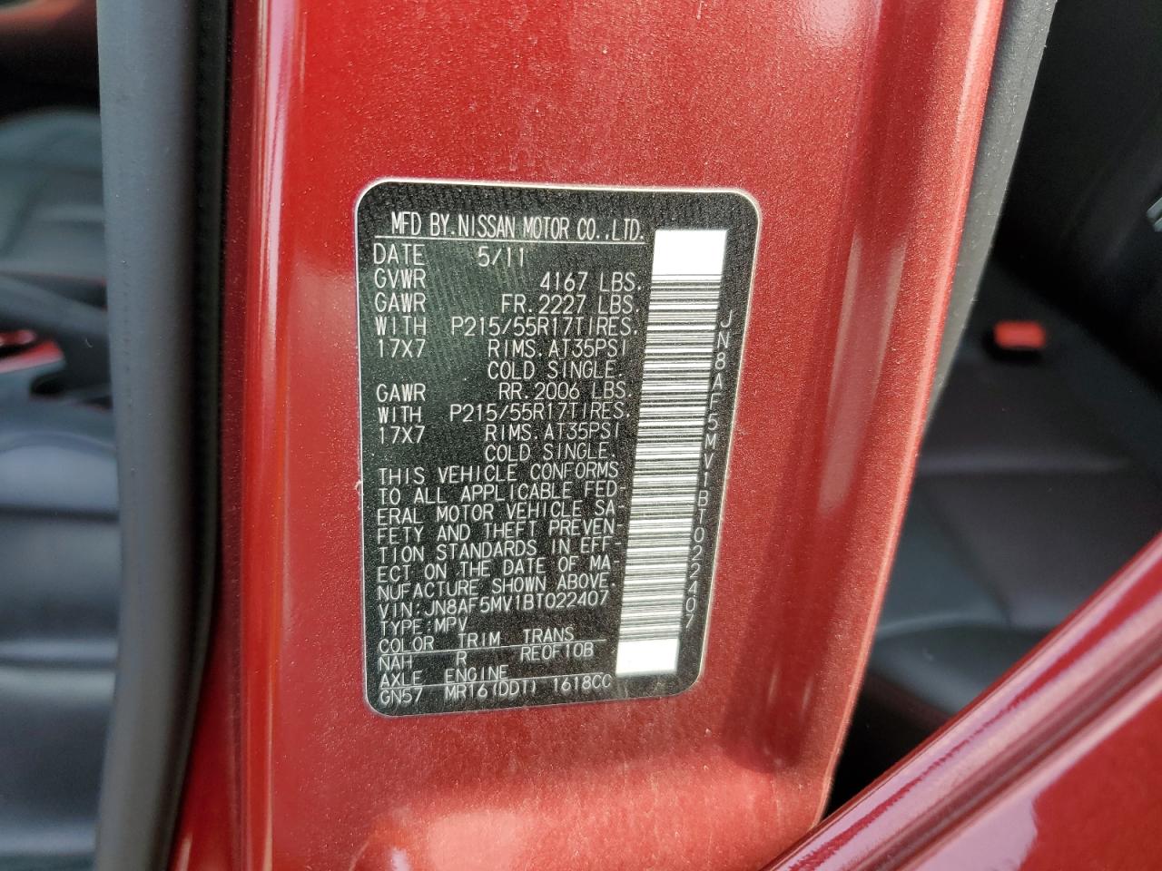 2011 Nissan Juke S VIN: JN8AF5MV1BT022407 Lot: 64722764