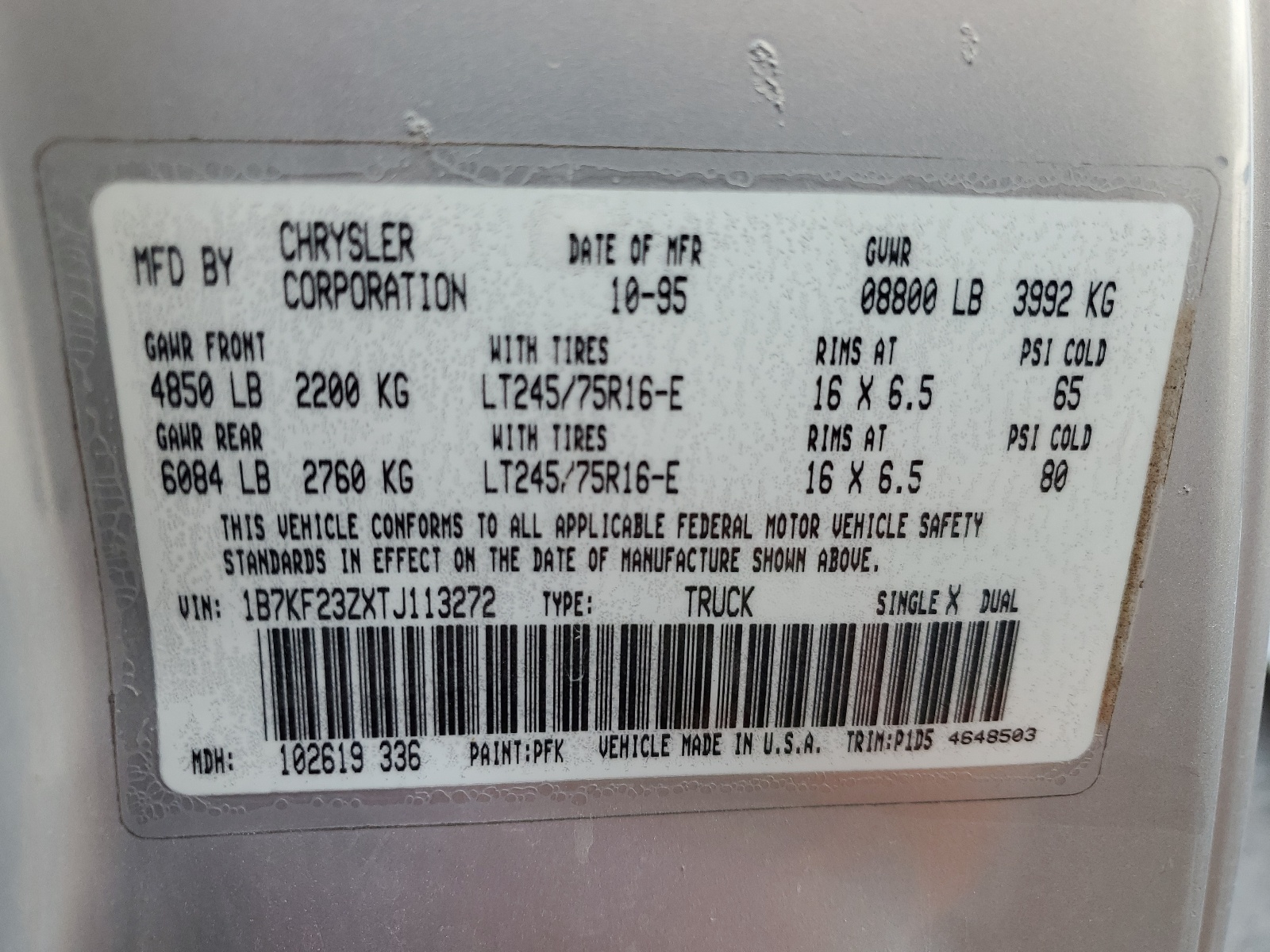 1B7KF23ZXTJ113272 1996 Dodge Ram 2500