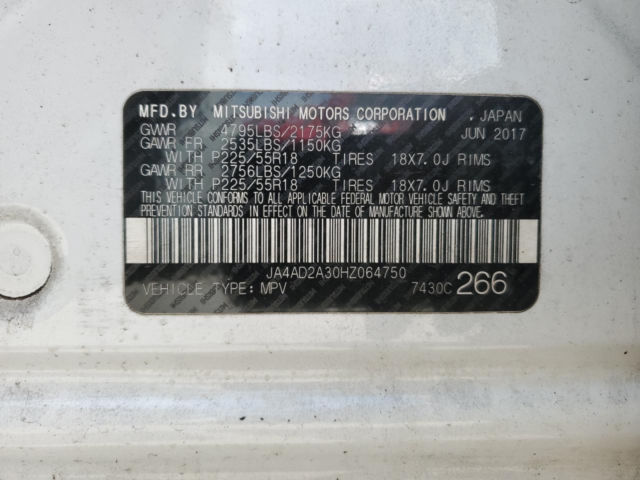 JA4AD2A30HZ064750 2017 Mitsubishi Outlander Es