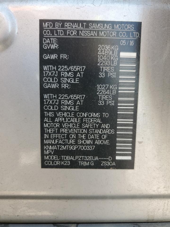 2016 Nissan Rogue S VIN: KNMAT2MT9GP700337 Lot: 67615654