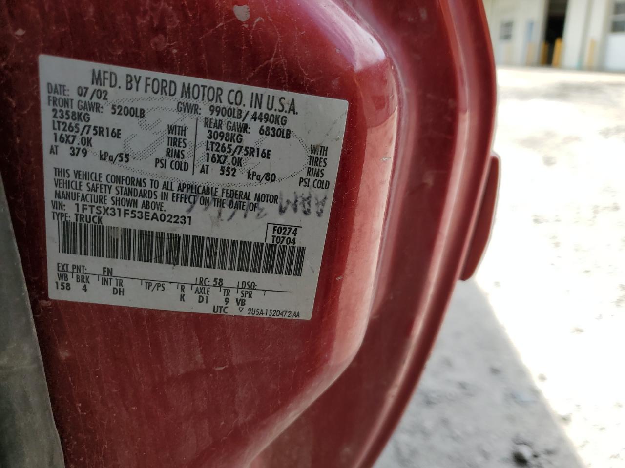 2003 Ford F350 Srw Super Duty VIN: 1FTSX31F53EA02231 Lot: 63884874