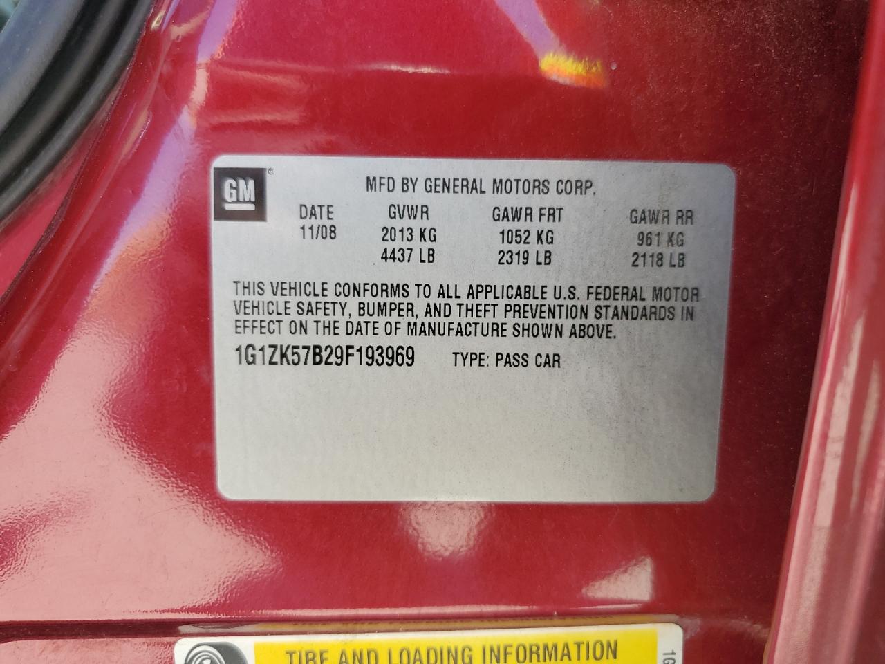 2009 Chevrolet Malibu Ltz VIN: 1G1ZK57B29F193969 Lot: 62597324