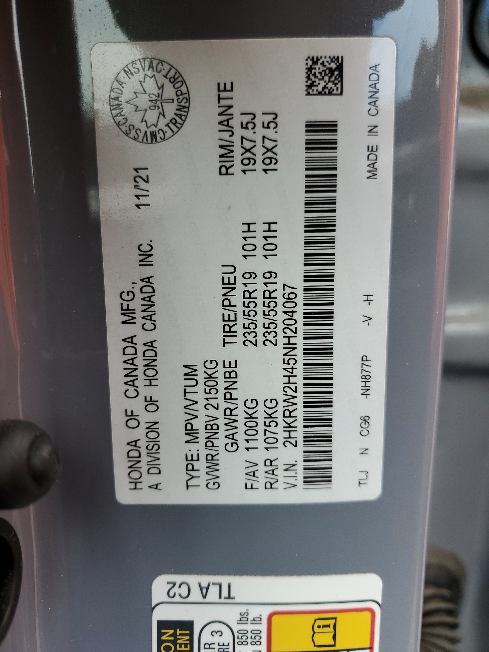 2HKRW2H45NH204067 2022 Honda Cr-V Sport