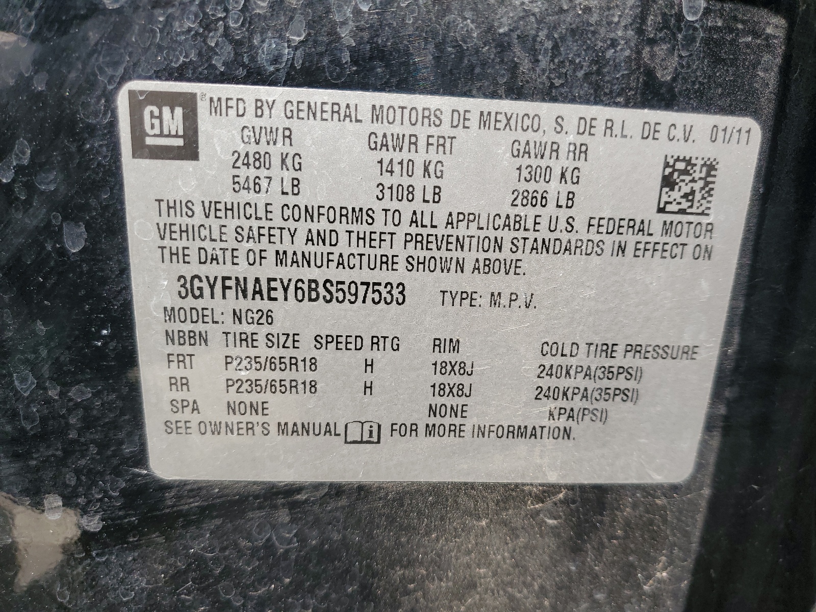 3GYFNAEY6BS597533 2011 Cadillac Srx Luxury Collection