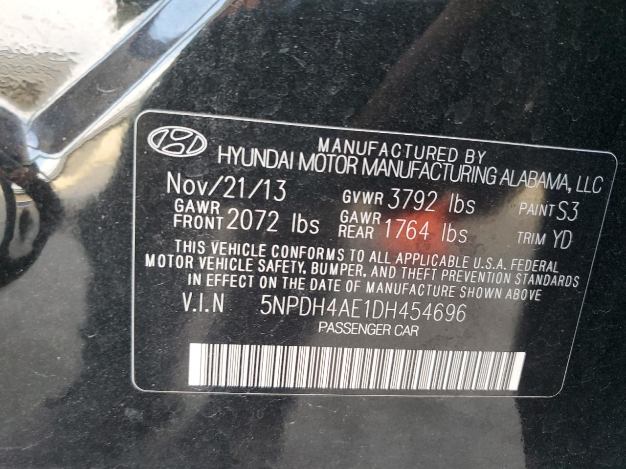 5NPDH4AE1DH454696 2013 Hyundai Elantra Gls