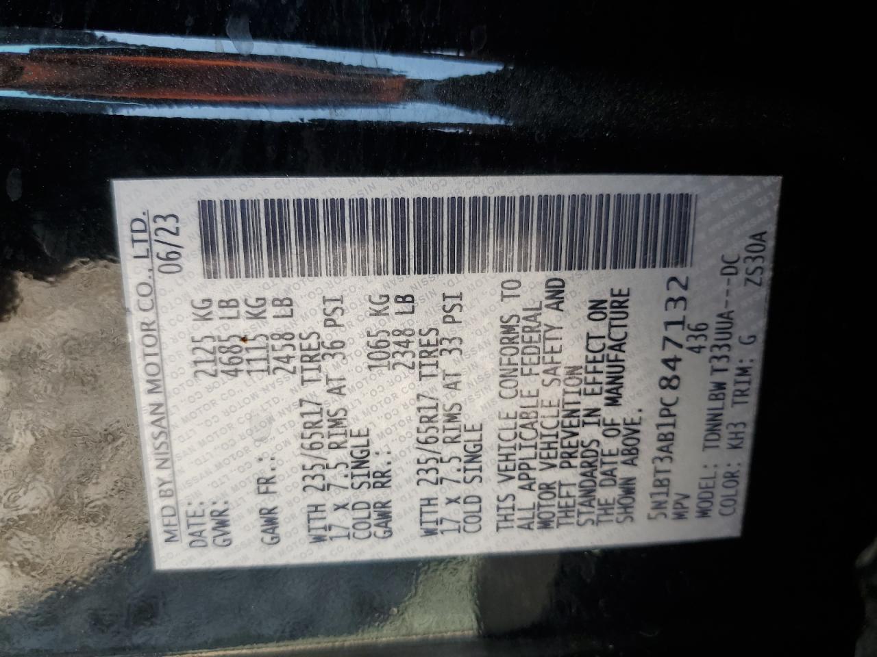 2023 Nissan Rogue S VIN: 5N1BT3AB1PC847132 Lot: 65189294