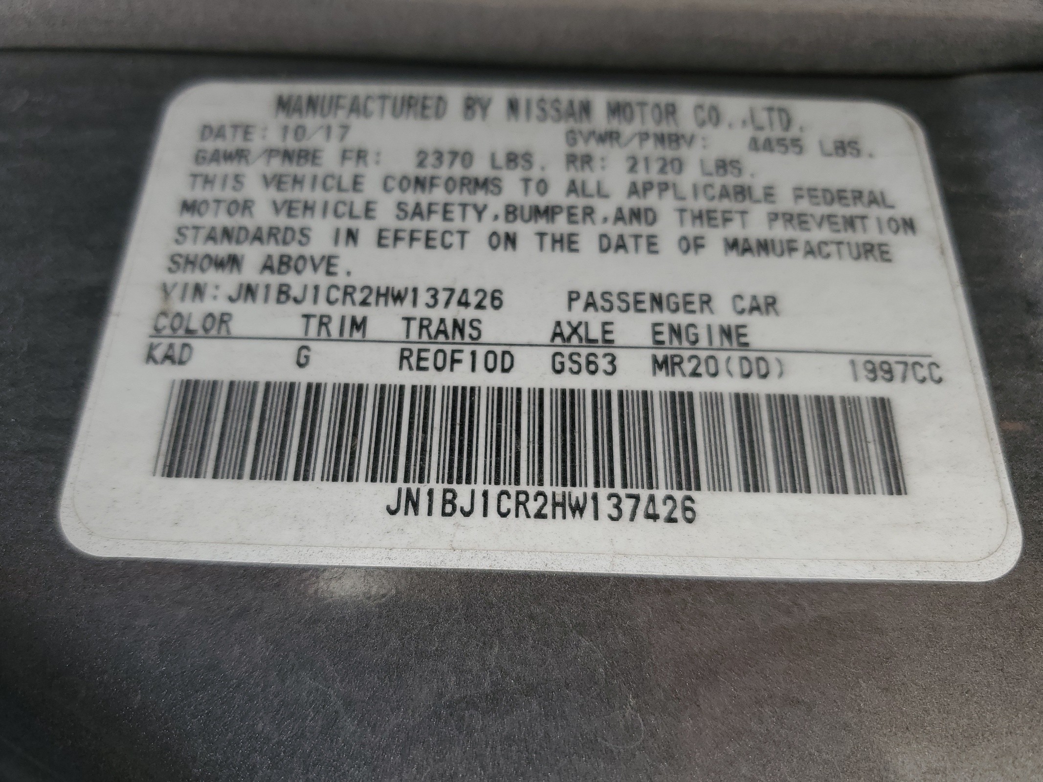 JN1BJ1CR2HW137426 2017 Nissan Rogue Sport S