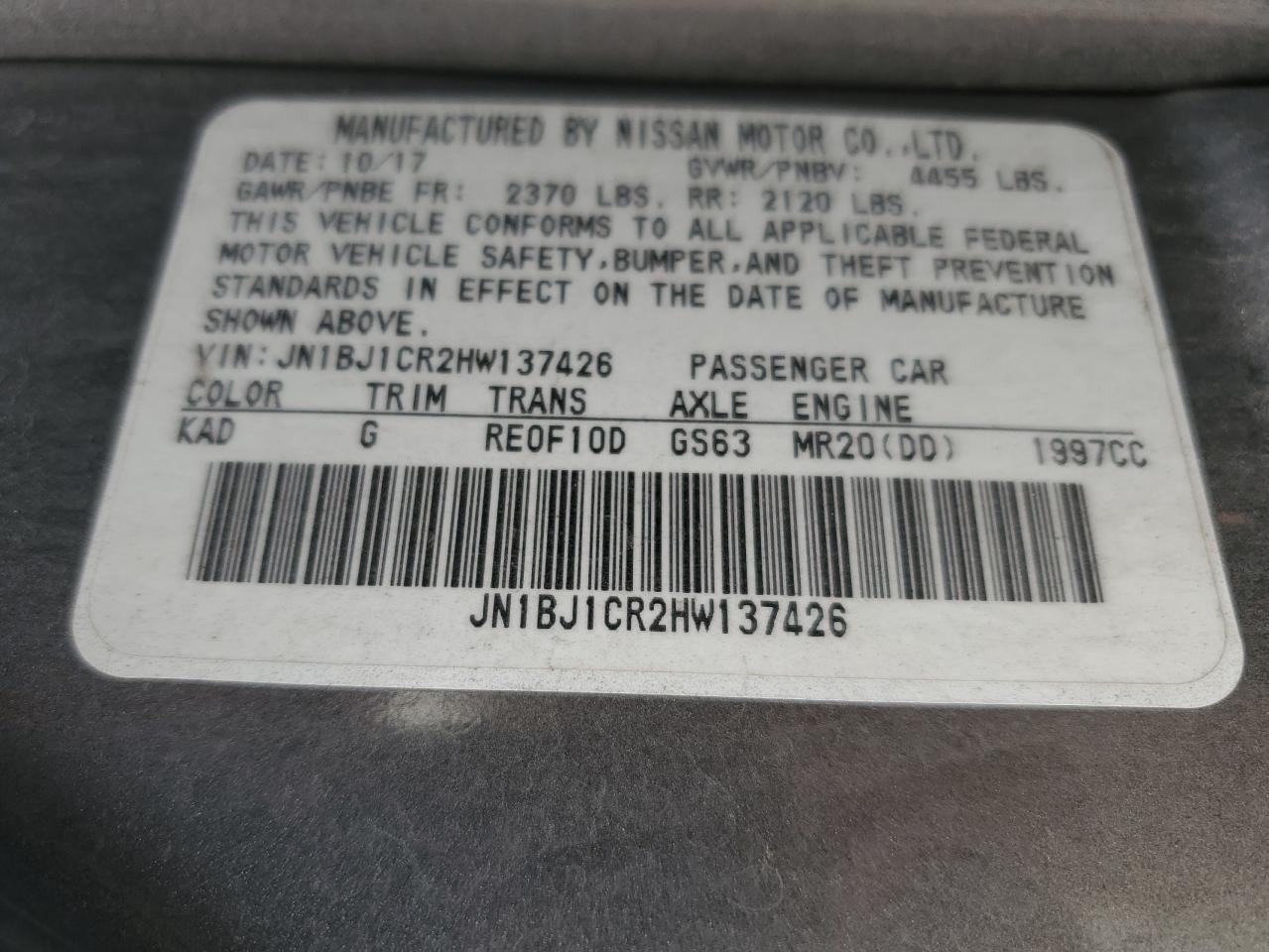 2017 Nissan Rogue Sport S VIN: JN1BJ1CR2HW137426 Lot: 64499784