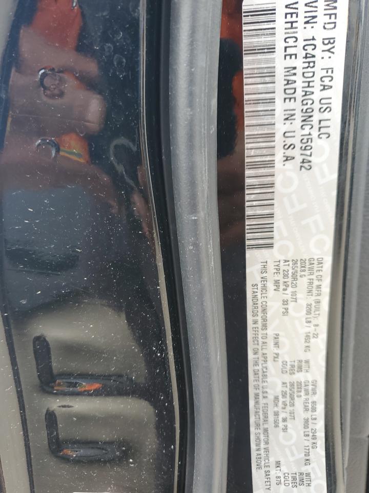 2022 Dodge Durango Sxt VIN: 1C4RDHAG9NC159742 Lot: 62638224