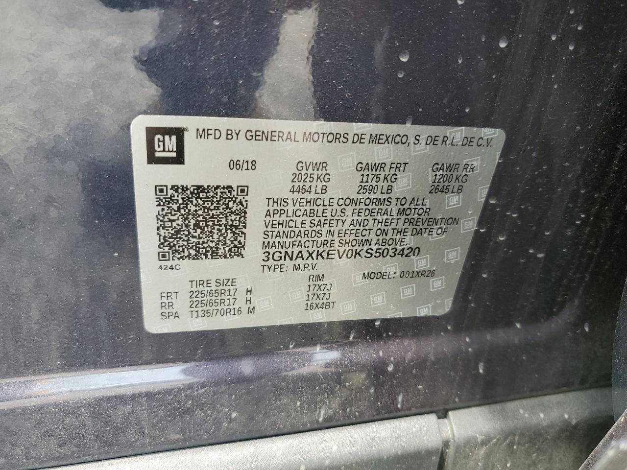 2019 Chevrolet Equinox Lt VIN: 3GNAXKEV0KS503420 Lot: 62707604