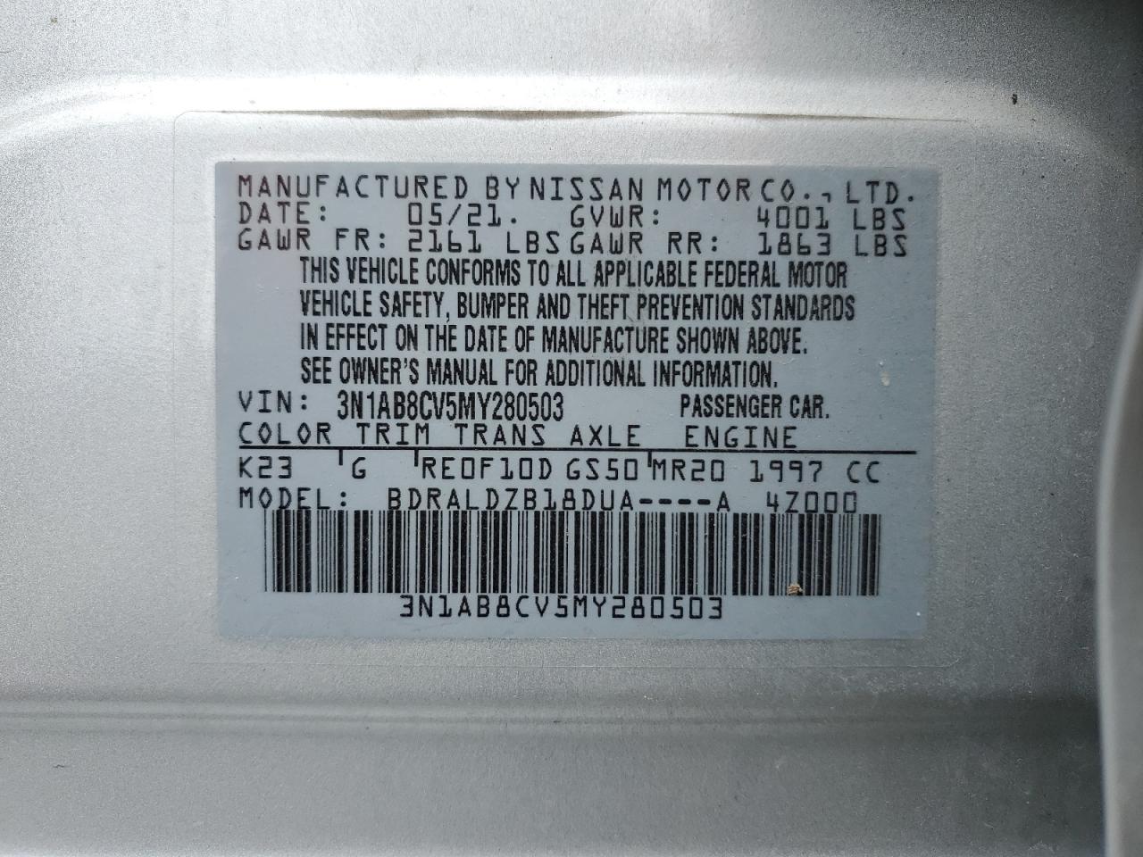 2021 Nissan Sentra Sv VIN: 3N1AB8CV5MY280503 Lot: 63920084