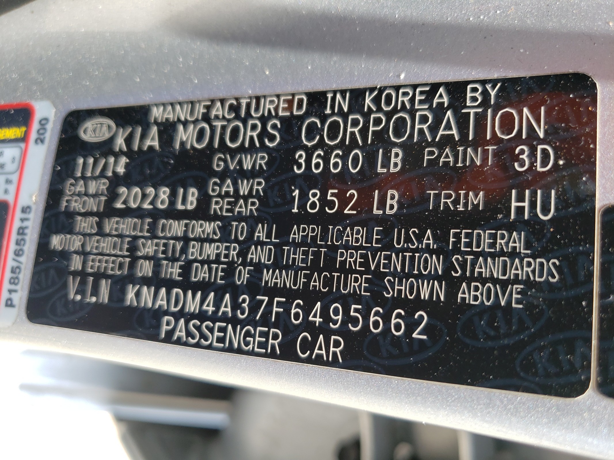 KNADM4A37F6495662 2015 Kia Rio Lx