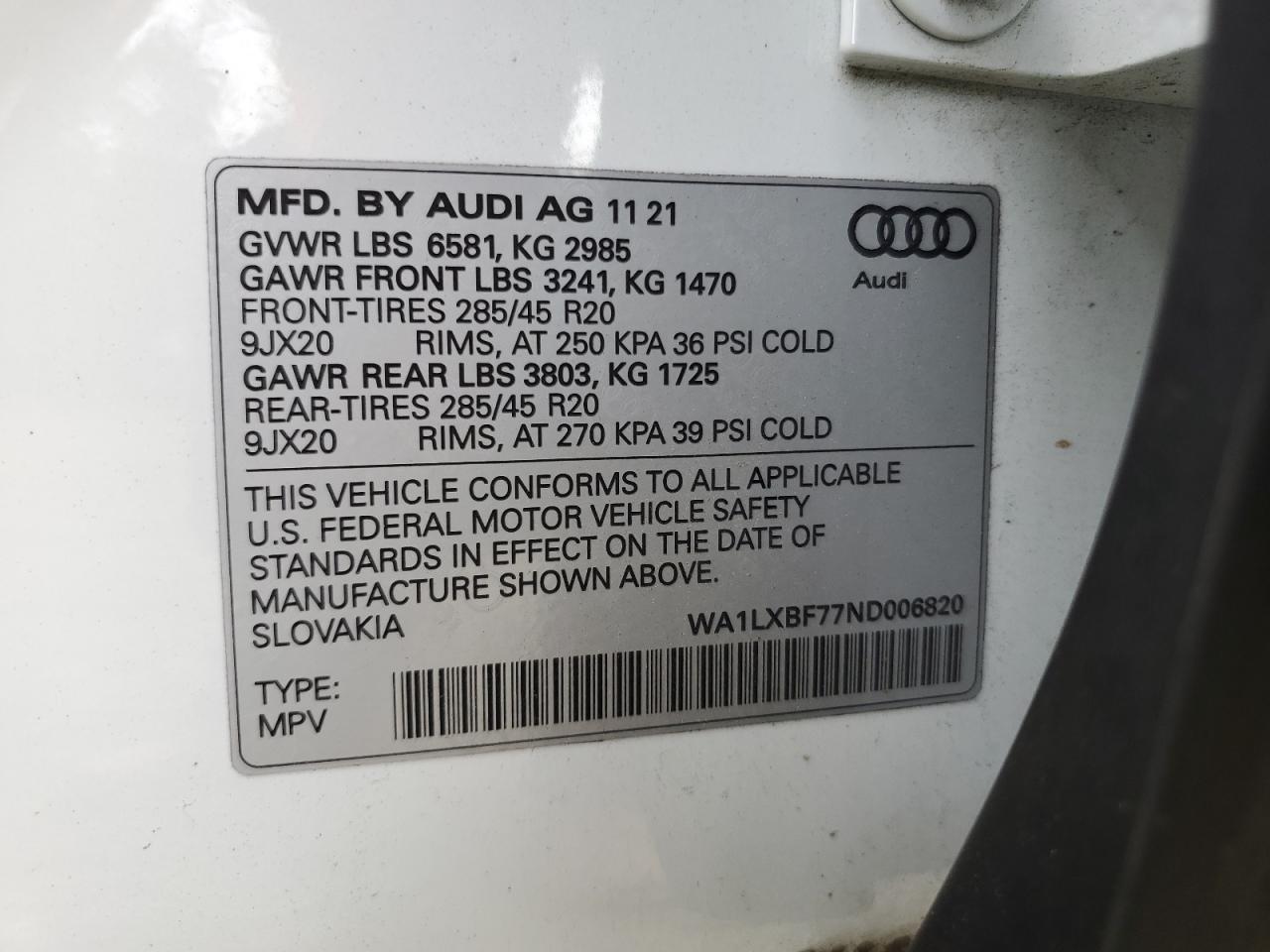 2022 Audi Q7 Premium Plus VIN: WA1LXBF77ND006820 Lot: 64621494