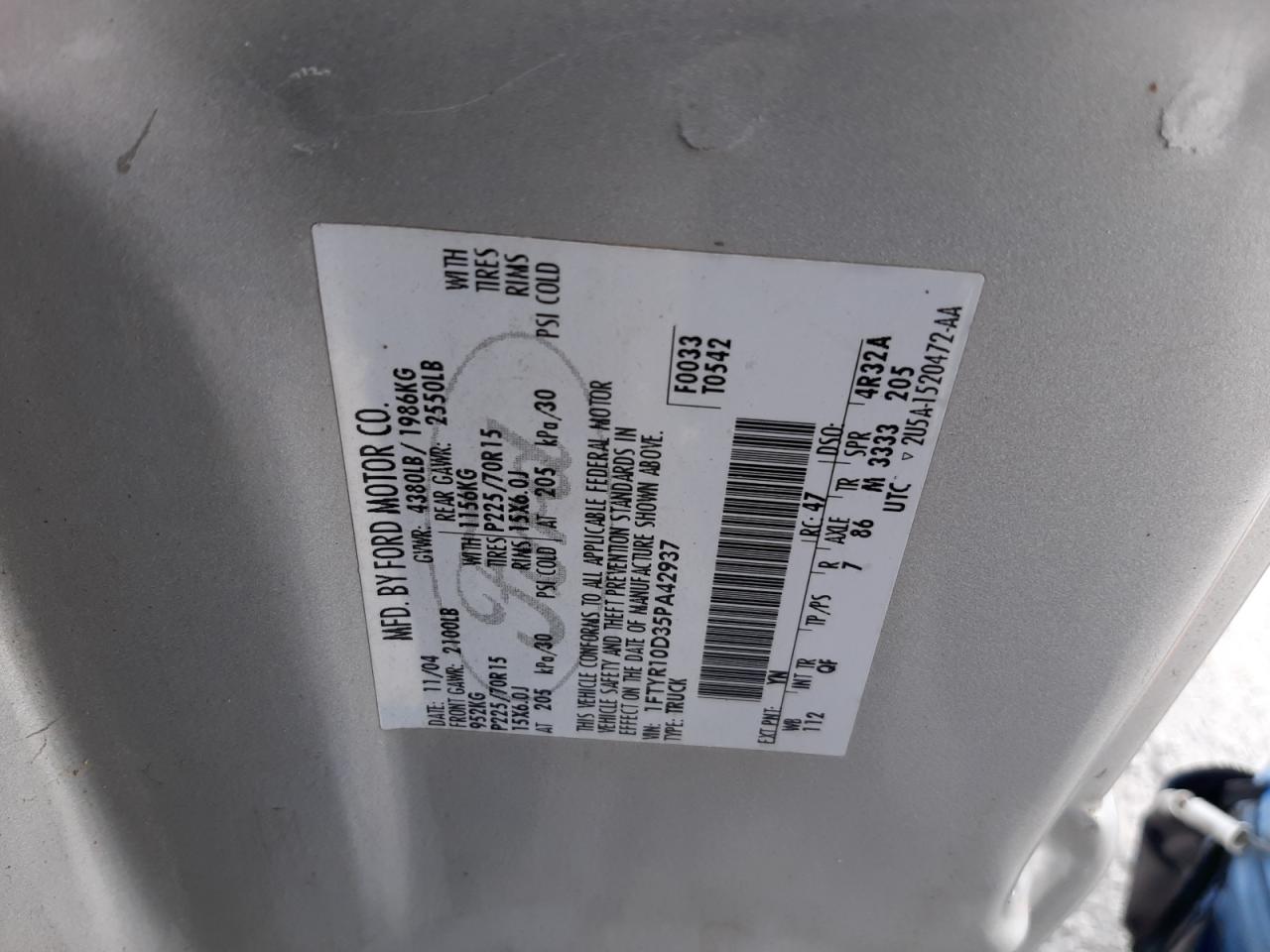 1FTYR10D35PA42937 2005 Ford Ranger