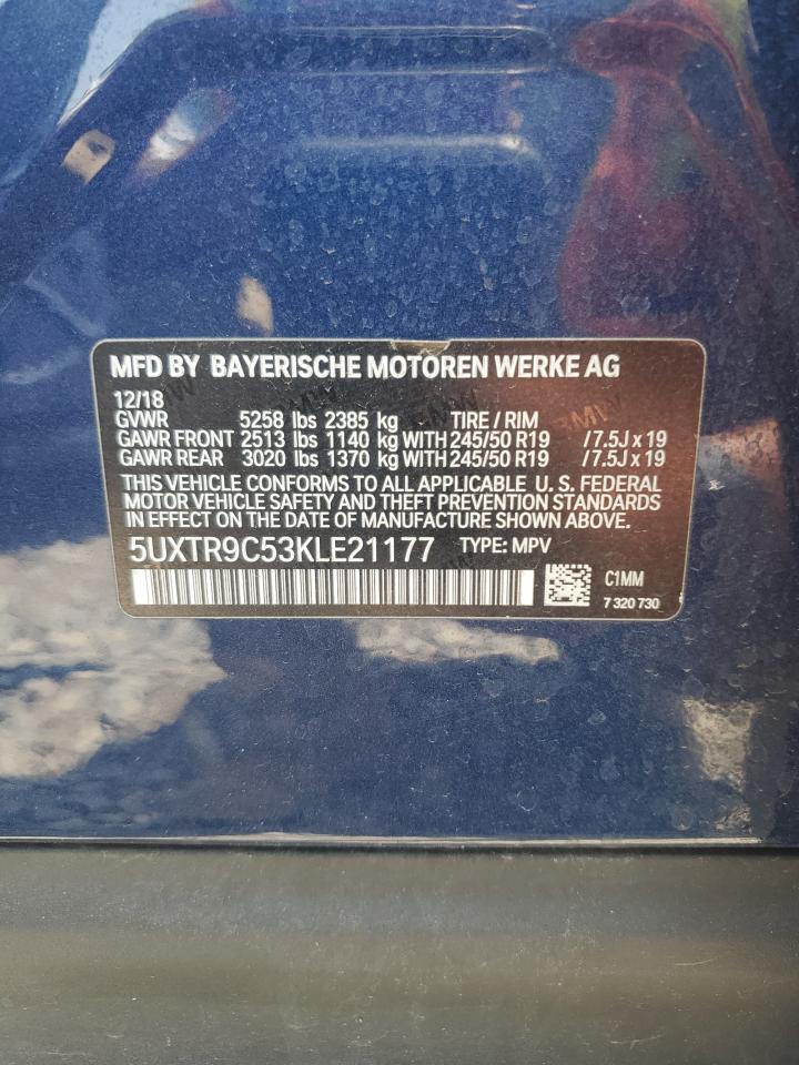 2019 BMW X3 xDrive30I VIN: 5UXTR9C53KLE21177 Lot: 63585024