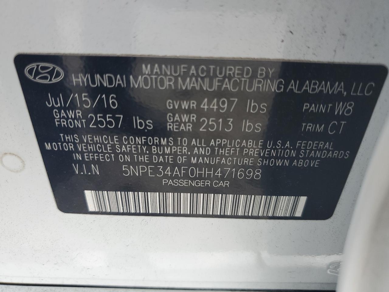 2017 Hyundai Sonata Sport VIN: 5NPE34AF0HH471698 Lot: 62294174