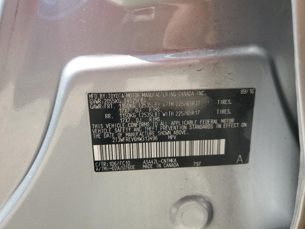 2017 Toyota Rav4 Xle VIN: 2T3WFREV6HW313496 Lot: 64936114