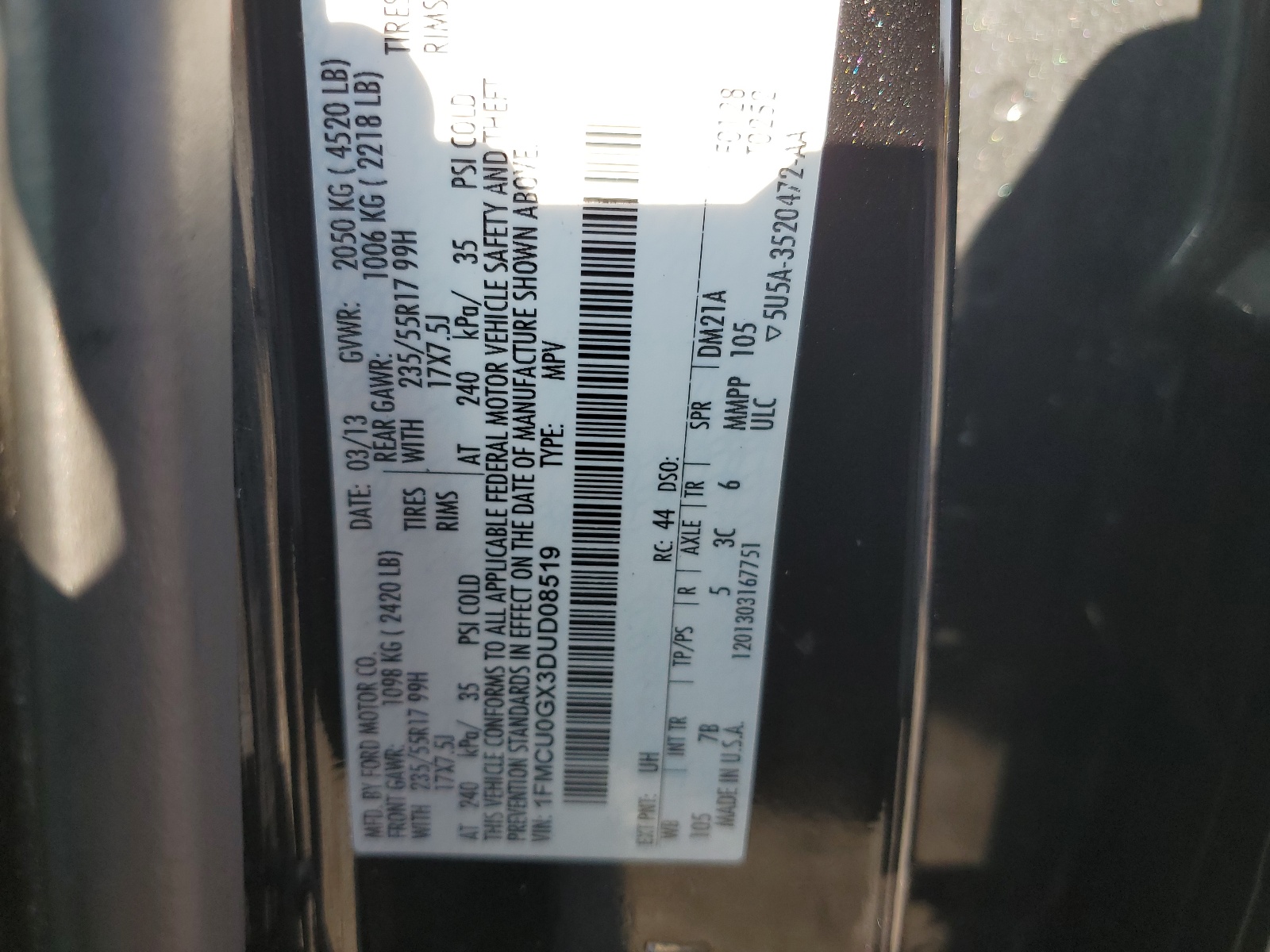 1FMCU0GX3DUD08519 2013 Ford Escape Se