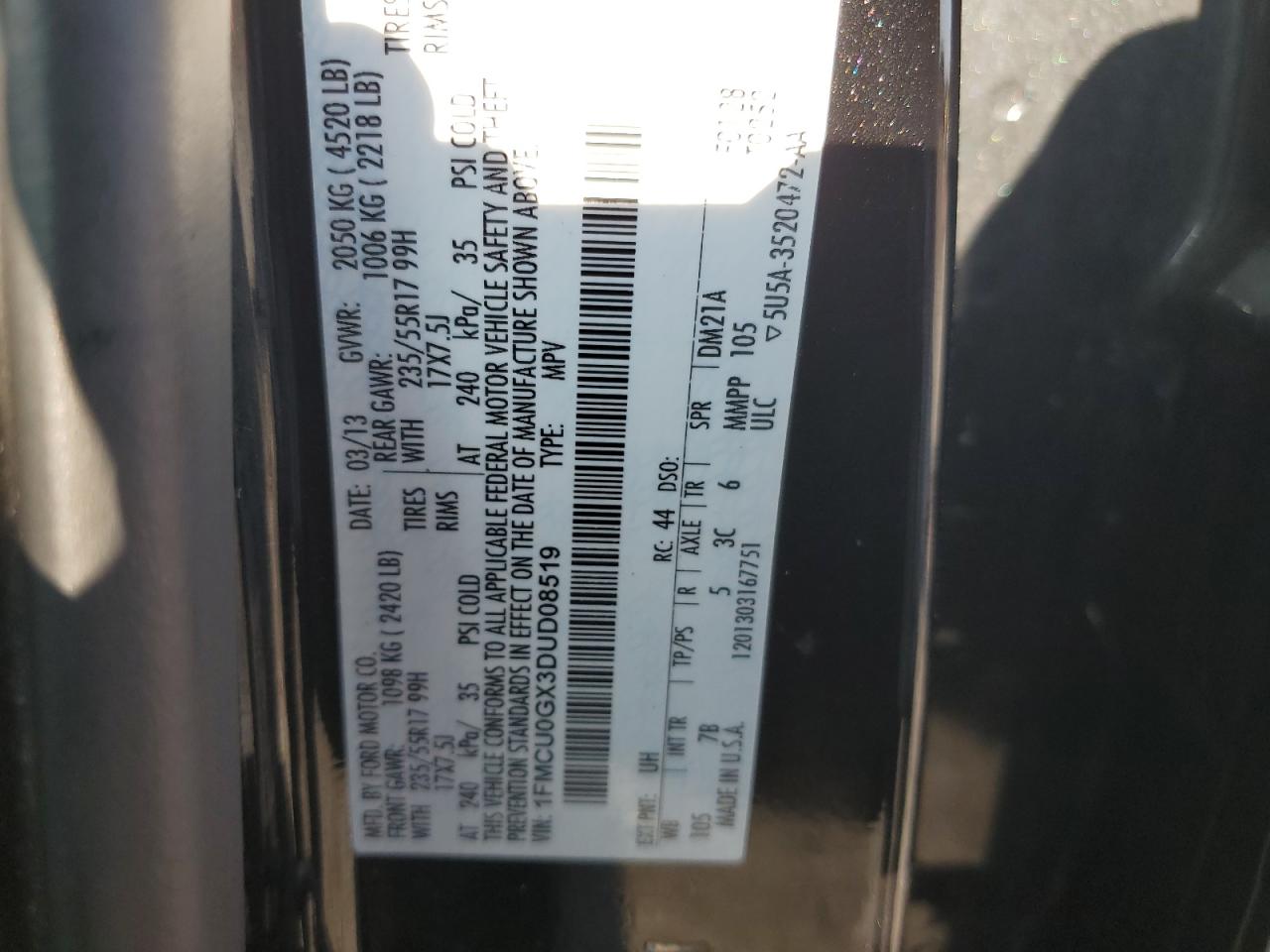 2013 Ford Escape Se VIN: 1FMCU0GX3DUD08519 Lot: 64823244