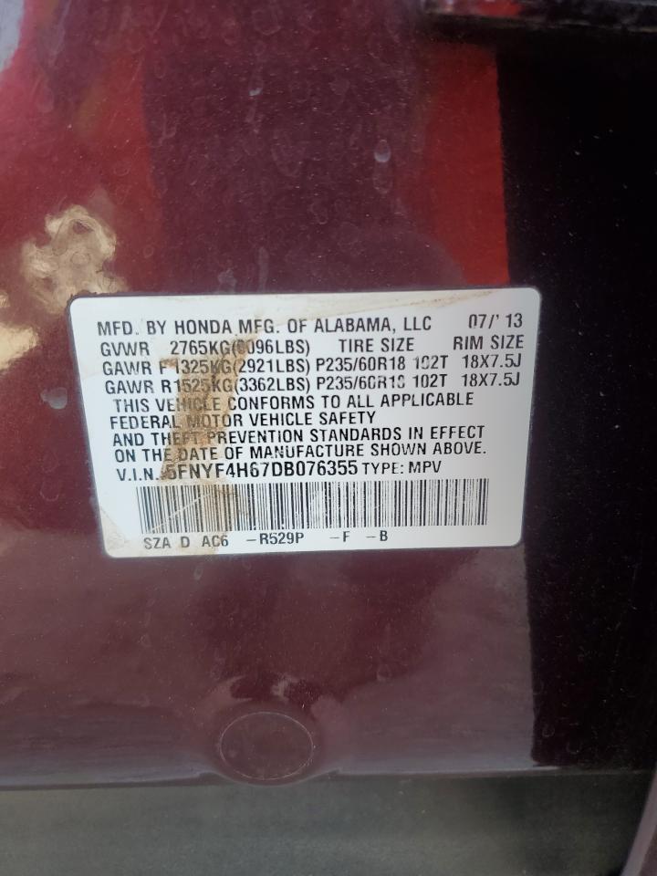 5FNYF4H67DB076355 2013 Honda Pilot Exl 5FNYF4H67DB076355 2013 Honda Pilot Exl