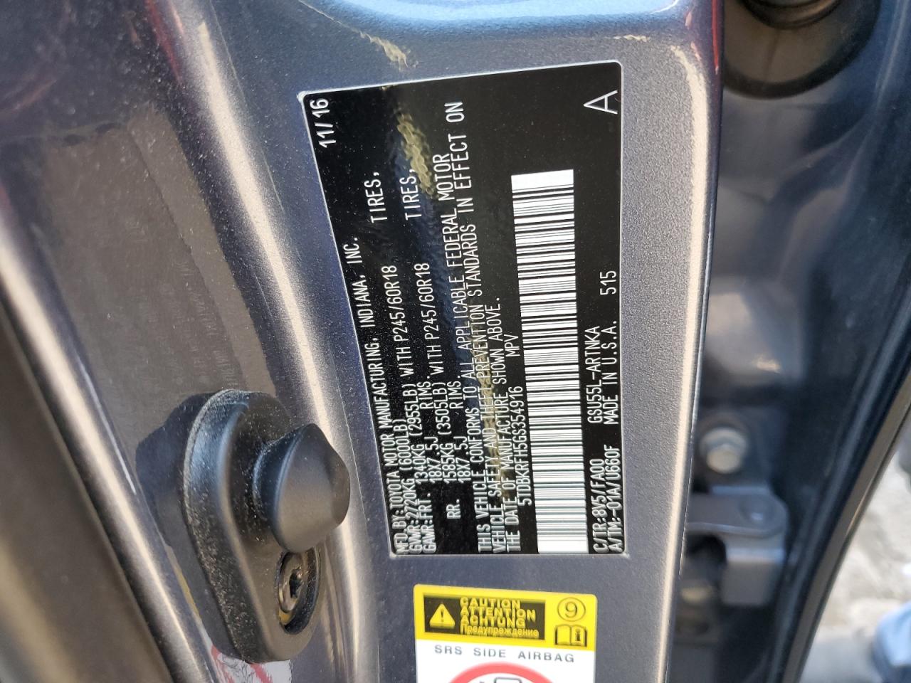 2016 Toyota Highlander Le VIN: 5TDBKRFH5GS354916 Lot: 65024334