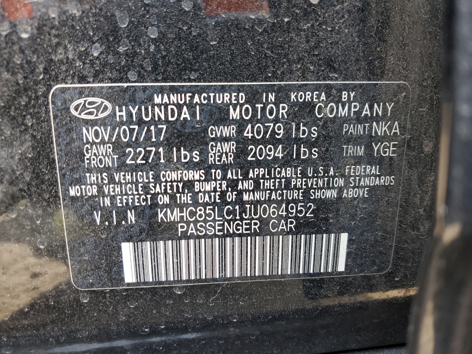 KMHC85LC1JU064952 2018 Hyundai Ioniq Limited