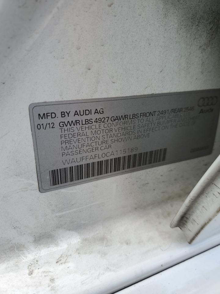 2012 Audi A4 Premium Plus VIN: WAUFFAFL0CA115189 Lot: 63105444