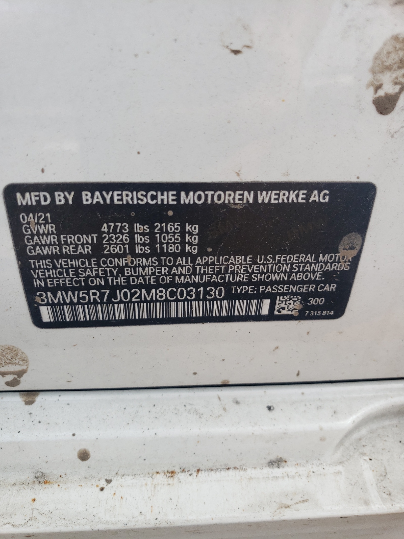 3MW5R7J02M8C03130 2021 BMW 330Xi