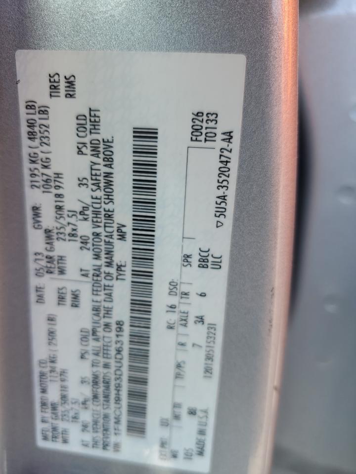 2013 Ford Escape Sel VIN: 1FMCU9H93DUD63198 Lot: 62596204