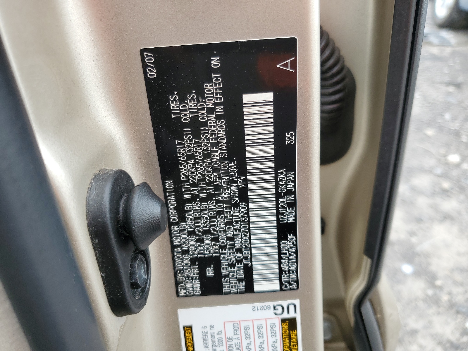 JTJBT20X270137909 2007 Lexus Gx 470