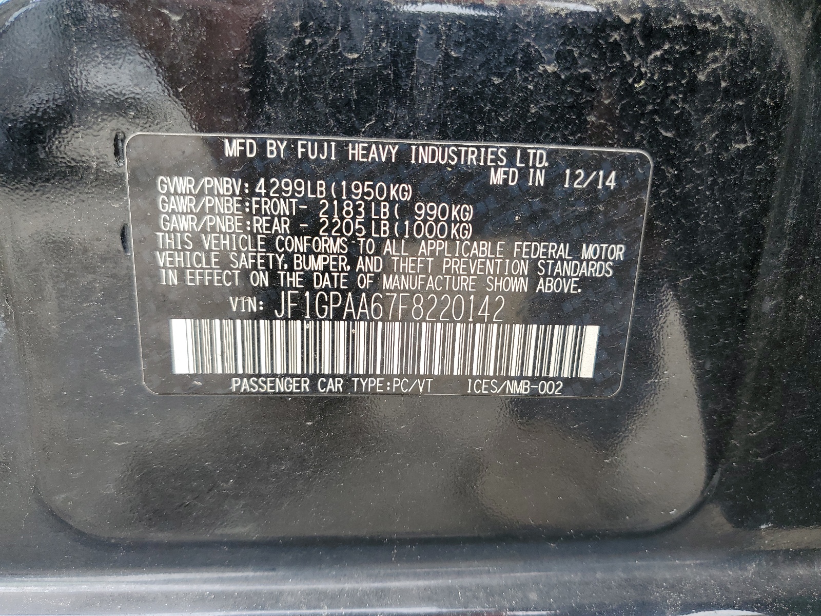 JF1GPAA67F8220142 2015 Subaru Impreza