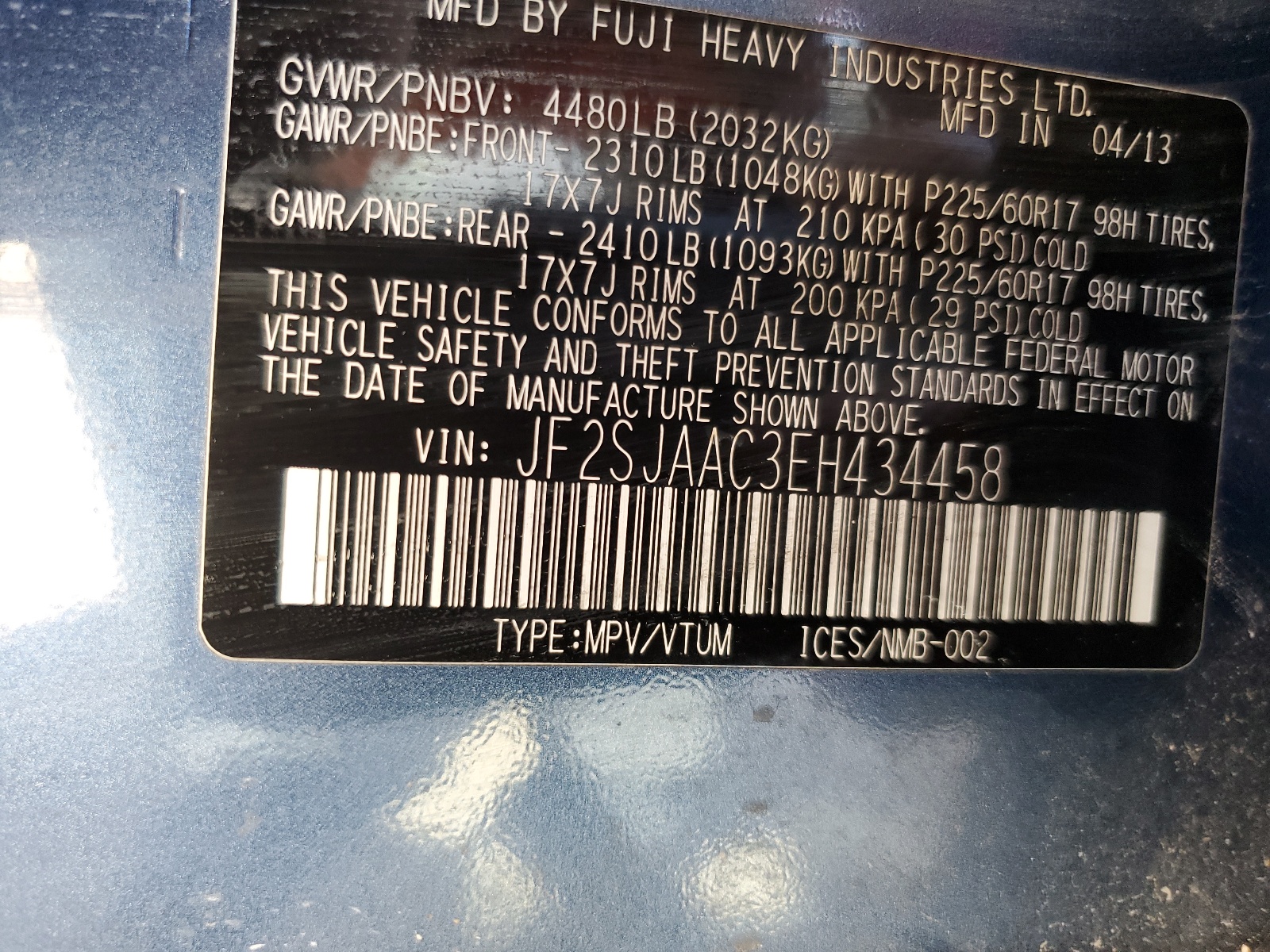 JF2SJAAC3EH434458 2014 Subaru Forester 2.5I