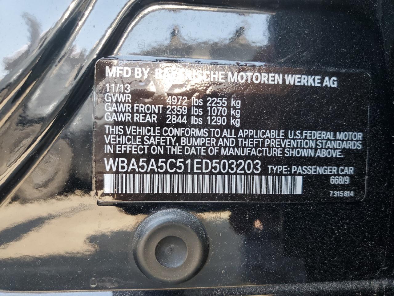 2014 BMW 528 I VIN: WBA5A5C51ED503203 Lot: 62141094